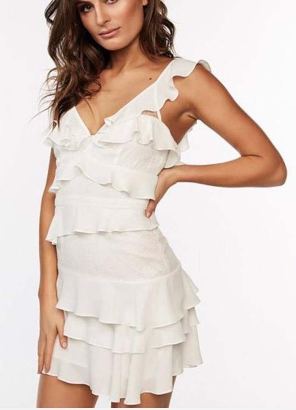 Bardot Babylon Ruffle Mini Dress Size US S White Lace